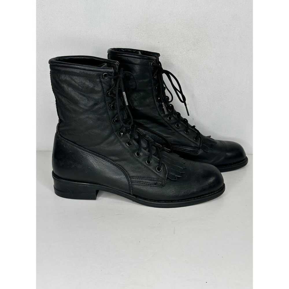 Wrangler Black Leather Lace Up Kiltie Western Boots Y2K Streetwear Womens 8 D